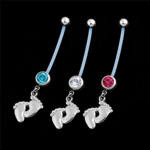 Fashion Surgical Steel Female Pregnant Belly Button Rings Navels Piercing Dangle Baby Feets Piercings Body Jewelry