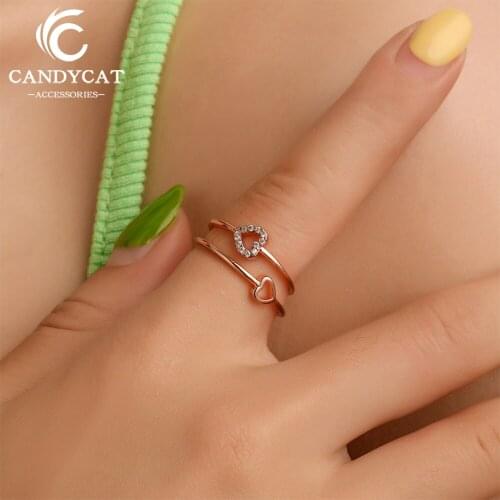 Trendy Exquisite Heart Ring For Women Hollow Out Gold Silver Color Rings Wedding Rings Fashion Party Beach Rings Jewelry