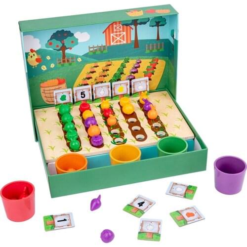 Montessori Baby Toy Fruits Vegetables Plantation Wood Plastic Materials Toys for Children Digital Color & Shapes Classification