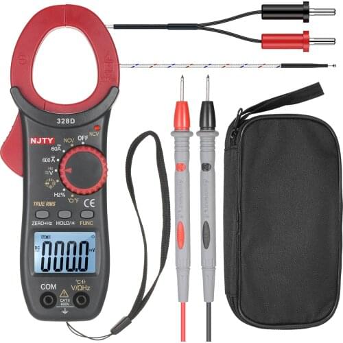 NJTY 328D Clamp Meter NCV 600A With Temperature Test Auto True RMS High Precision Multimeter Resistance Frequency Capacitance