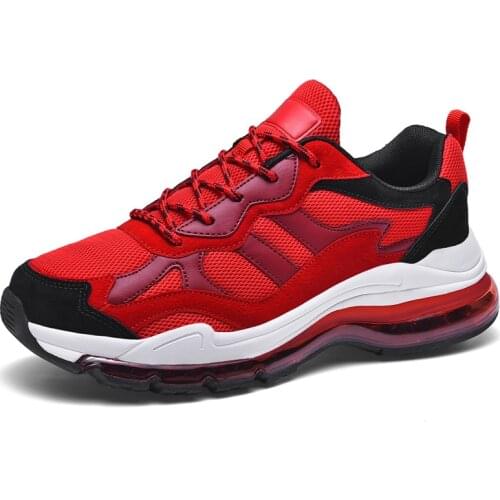 Air Cushion Mens Running Shoes Outdoor Black Red Running Men Shoes Breathable Mesh Sports Shoe for Man Non-Slip Walking Trainer