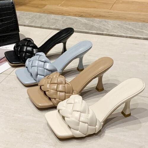 Luxury Slides Women 8cm High Heels Mules Fetish Pumps Individual Weave Leisure Blue Office Ladies Prom Slippers Womens Shoes