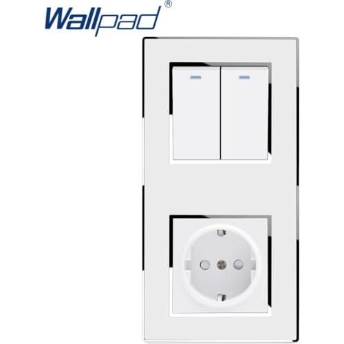 2 Gang 2 Way Switch With EU German Socket Wallpad Luxury Wall Electric Outlet Mirror Acrylic Panel 16A AC 110~250V
