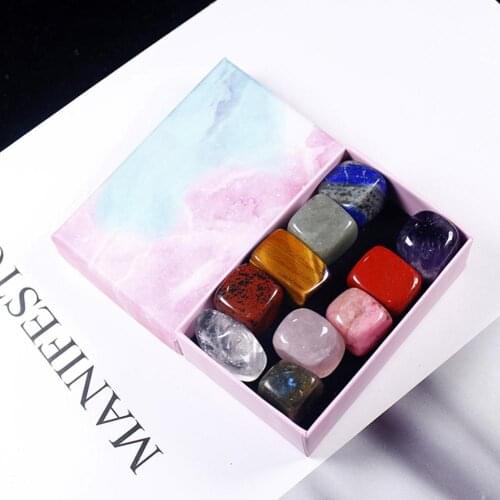 10PCS/Set Natural Stone Crystal Gemstone Chakras Healing Stone Quartz Mineral Ornaments Home Decoration Gifts Box for Children
