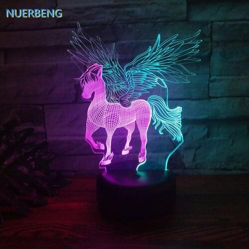 Cute unicorn Touch Sensor 3D Nightlight Rainbow Horse Desk Table Lamp Xmas Gift for Kids Friends Bedroom Decor Sleep Lighting