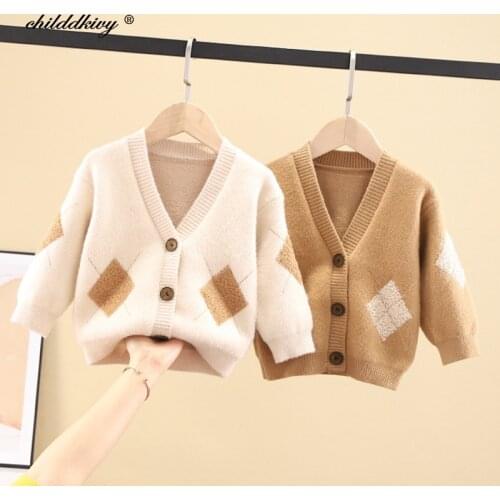 2020 new Kids Sweater for girls and boy Diamond pattern cardigan Autumn Winter warm baby sweater coat 1-6 Years Girls' Sweaters