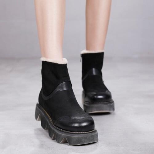 Original Winter Women Boots Thick Bottom Plush Martin Boots Comfortable Warm Leather Cotton Boots Handmade Snow Boots Size 41-42