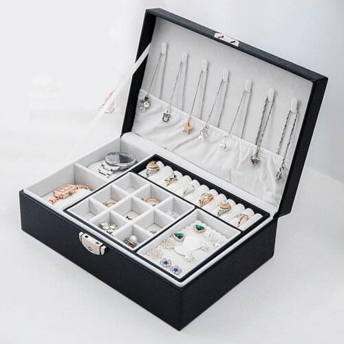 Necklace Storage Box Multifunction Pu Leather Doublei-layer Jewelry Box with 2 Table Pillows Earring Holder jewelry display