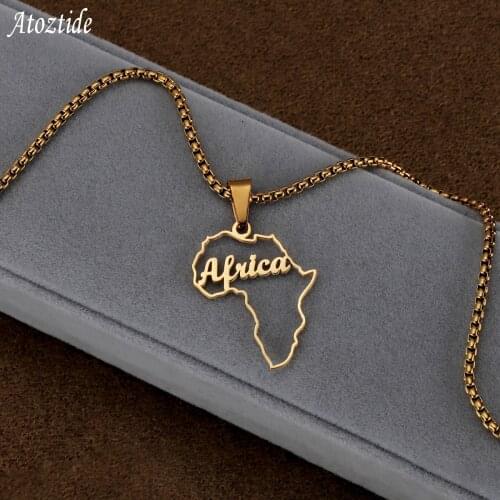 Atoztide Personalized Custom Name Necklaces Nameplate Map Shape Pendant Jewelry Stainless Steel Letter Thick Chain for Men Gift