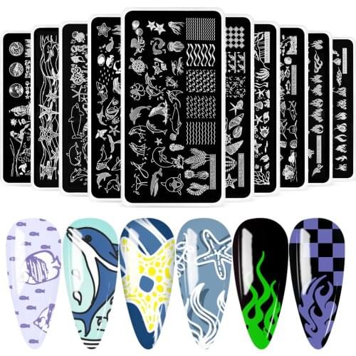 Major Dijit Nail Stamping Plates Sea Animal Dolphin Flame Pattern Nail Art Design Image Plate Stamp nail Tools 61-70