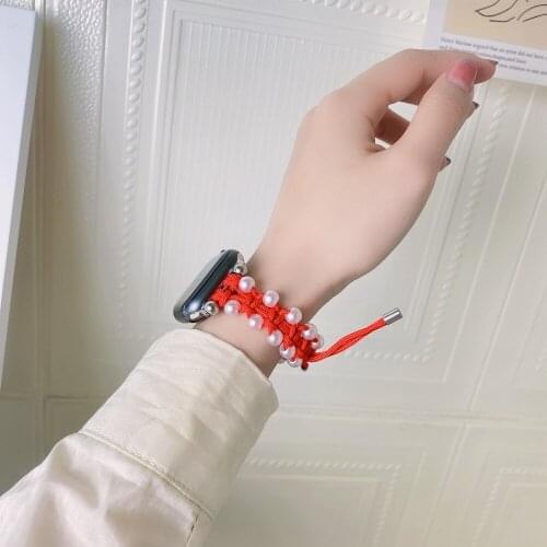 Lady Braided Nylon Rope Loop for Apple watch Band SE6 5 4 44mm 40mm Beaded Bracelet for iWatch Strap Series 3 2 1 38mm 42mm