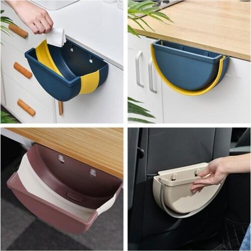Waste Container Portable Self-adhesive Cabinet Door Hanging Garbage Bin Foldable Trash Can Wall-mounted Storage Bin for Home