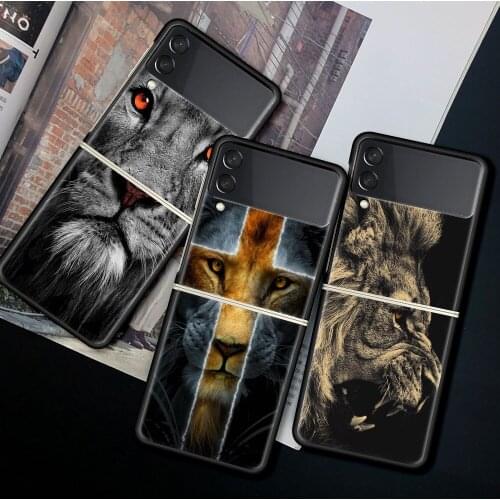 For Samsung Galaxy Z Flip 3 5G Case Luxury Matte Black Hard Phone Cover ZFlip 3 Shockproof Fundas Shell Cool Lion Big Cat Coque