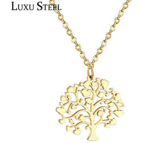 LUXUSTEEL girl necklace Gold Color Stainless Steel Christmas Tree Pendant Necklace Women Collars Choker Necklace Party Wholesale