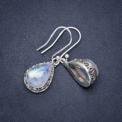 Natural Rainbow Moonstone Handmade Unique 925 Sterling Silver Earrings 1.25" A0928
