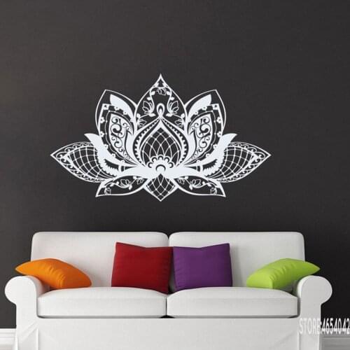 Lotous Mandala Wall Decals Flower Yoga Studio Wall Sticker Home Decor Living Room Bedroom Mural Removable Mural Bohemian C39