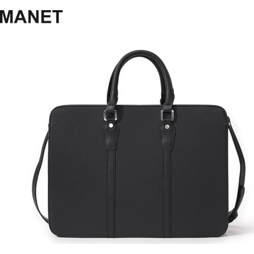 PU Handbags for Male Female 19.5 Inch Black Soild Men Briefcase Leather Messenger Bag Waterproof Large Capacity Business Laptop