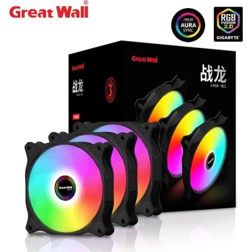 Great Wall 3pcs Fan PC Case ARGB 5V 3pin Aura Sync Cooling Fan Mute 4pin Hub Computer Case RGB Fan Cooling CPU Cooler