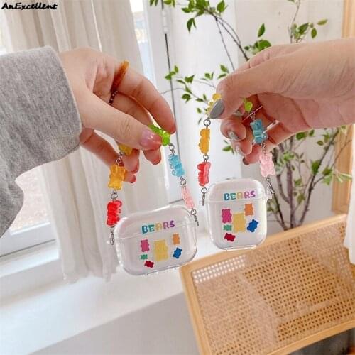 Apple Earphone Protective Cases With Colorful Bear Bracelet For Apple Airpods 1/2 Wireless Earphone Cover For Apple Air Pods 3