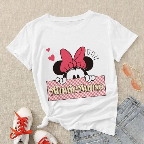 Disney Women Tshirt Minnie Mouse Print Cartoon Summer O-Neck Short Sleeve Kawaii Harajuku Tee Tops For Female Clothes Dropship