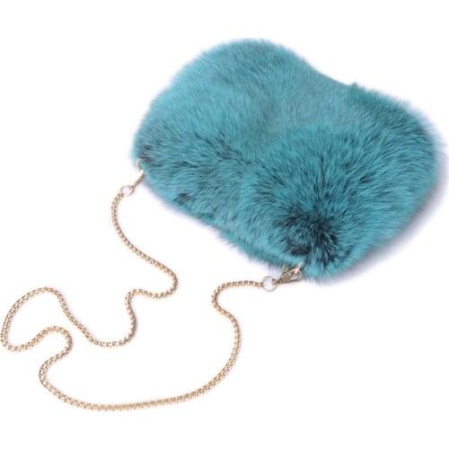2020 New Fox Fur Handbag Crossbody Bags Winter Women Chain Zipper Natural Fur Bags Hand Warmer Single Shoulder Evening Bag Girls