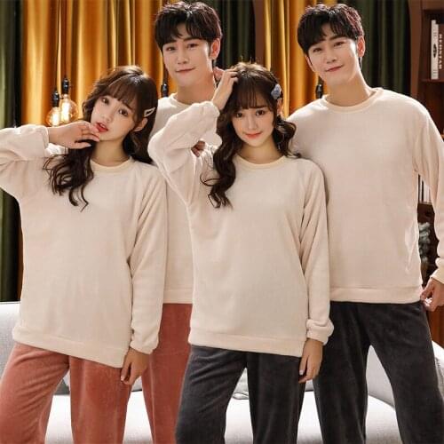2021 Winter Couple Thick Warm Flannel Pajama Sets for Women Long Sleeve Coral Velvet Sleepwear Pyjamas Men Homewear Home Clothes