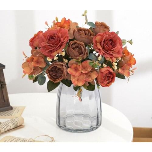 1 Bunch Artificial Flowers Peony Tea Rose Silk Bouquet Fake Flower Vintage Autumn Home Wedding Decorations Decor Wreath