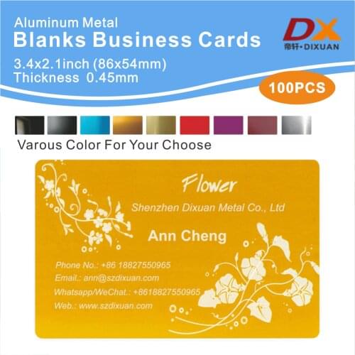 100pcs 0.45mm Business Cards 3.4x2.1 Inch Aluminum Metal Blank Material 9 Color Laser Engraving Custom Text Art Craft Fashion