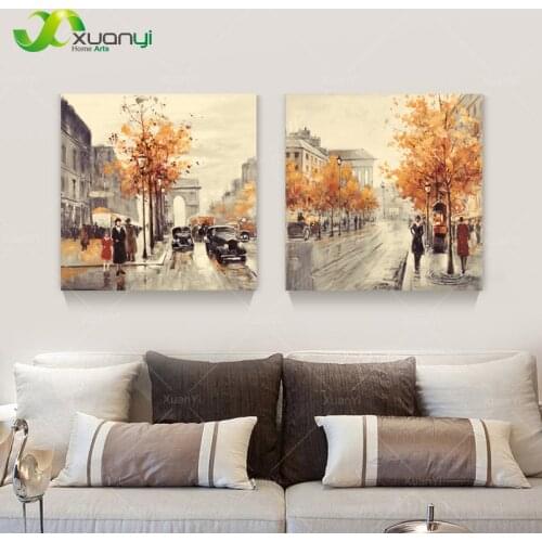 2 Pieces Canvas Art Street Landscape Oil Painting Canvas Painting Wall Art Picture For Living Room Bed Room Unframed PR1166