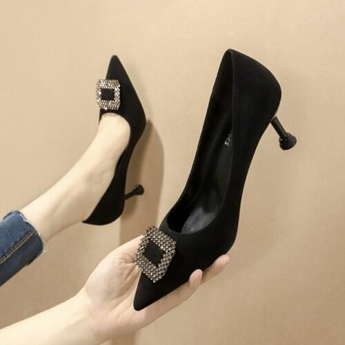 2020 fashion trend small fresh high heels wild fine with Korean version of shallow mouth pointed single shoes women