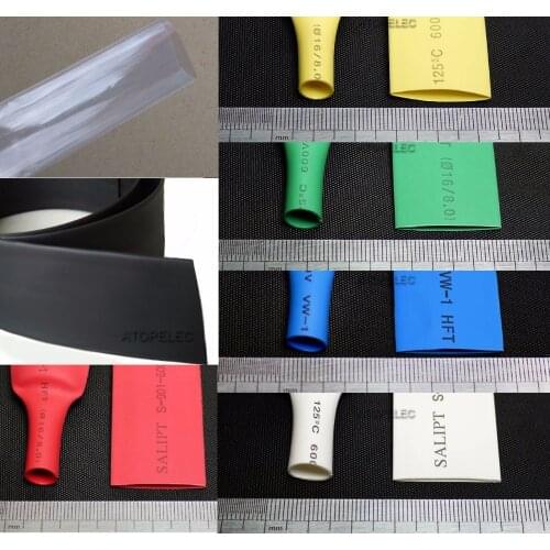 27mm Wide / 16mm Diameter Polyolefin 2:1 Heat Shrink Tubing ROHS UL Black/Red/Yellow/Green/Blue/White/Clear