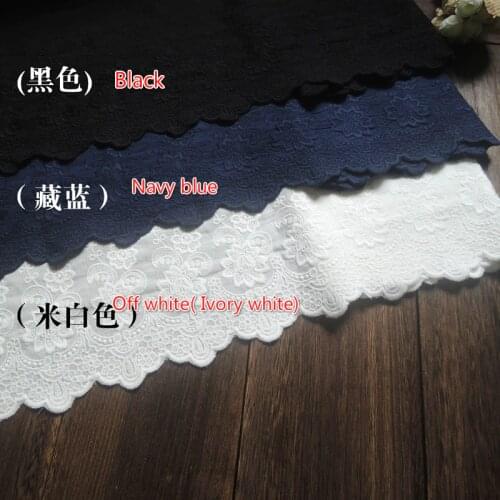 3Y-20Yard/lot White Navy Black 100% Cotton Cloth Embroidered Lace Fabrics Clothing Dress DIY Lace Trim 21CM Wide Accessories