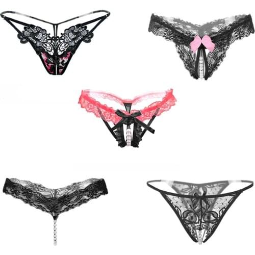 5Pcs/Lot Sexy Lace Pearl Briefs for Women Black Red Underwear Sexy Thongs And G Strings Low Waist See Through Sexy Panties