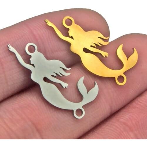 5pcs Stainless Steel Lucky Mermaid Priness Necklace Fate Love Portrait Pendant for Girl Women Prom Gift Charms Jewelry Making