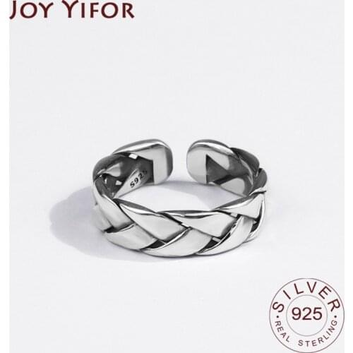 925 Sterling Silver Rings for Women Chain Interwave Vintage Wedding Trendy Jewelry Large Adjustable Antique Rings Anillos