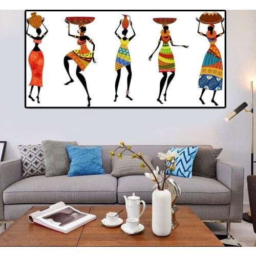 Abstract African Women Dancing Print Colored Poster Canvas Painting Tribal Wall Art Wall Pictures for Living Room Decoration