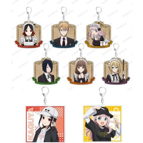 Anime Kaguya-Sama: Love Is War Shinomiya Kaguya Fujiwara Chika Maid Series Pendant Button Keychain Bag Charm Keyring Xmas Gift