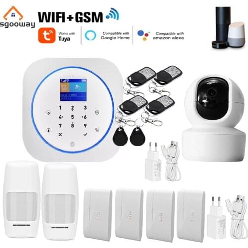 Sgooway Touch keyboard Tuya Smart Life WIFI GSM Home Security Alarm System Wireless with IP Video Camera Alexa Google Home