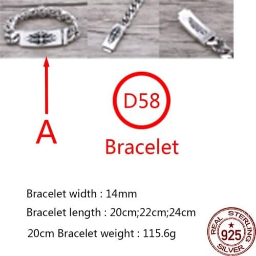 D58 S925 sterling silver bracelet personality retro fashion punk hip-hop style cross flower design couple domineering style