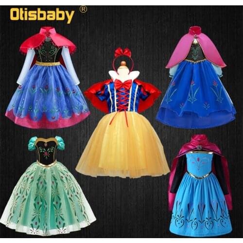 Brand Fancy Anna Elsa Party Dresses for Girls Kids Snow White Elegant Princess Dress Children Long Sleeve Girls Cosplay Costume