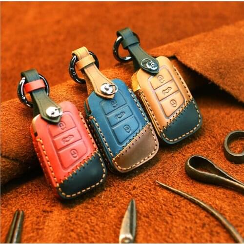 High Quality Car Genuine Leather Key Case Cover Chain For VW Passat B8 CC Magotan For Skoda A7 Superb Smart Remote Key Protect