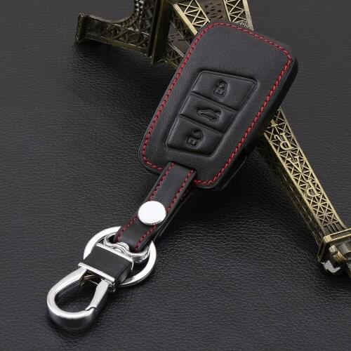 Genuine Leather Car Key Remote Cover Case For Volkswagen VW Tiguan MK2 Passat B8 For Skoda Superb A7 3 Buttons Smart Key