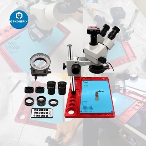 3.5X-90X Trinocular Stereo Microscope Digital Microscope HDMI Camera with Aluminum Soldering Pad for Phone PCB Soldering Repair