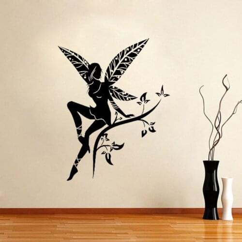 Childrens Room Wall Decoration Wild tree Flowers Fairy wings Wall Decals Transfer Template Art Mural Wall Stickers