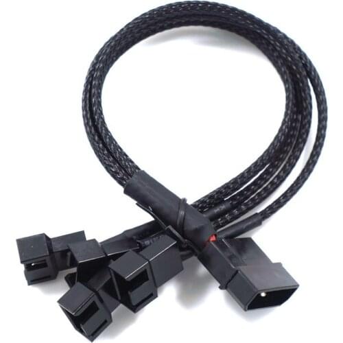 Big 4pin To 3pin/4 Pin 1 To 3 Ways Computer Cooling Fan Cable CPU Fan HUB Extension Cable with Sleeve 27cm for Mainboard