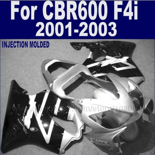 ABS plastic motorcycle fairings kits for Honda 2001 2002 2003 CBR 600 F4i 01 02 03 cbr 600 f4i black silver fairing body parts