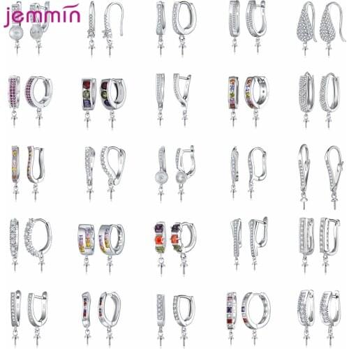 Korean Popular Full Rhinestone 1 Pair 925 Sterling Silver DIY Earring Findings Clasps Hooks Fittings Making Accessories Jewelry