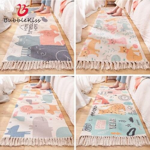Bubble Kiss 100%Cotton Cute Cartoon Carpet Hand Tassel Design Home Decoration Carpet Anti-Wrinkle Bedside Rug Non-Slip Door Mat