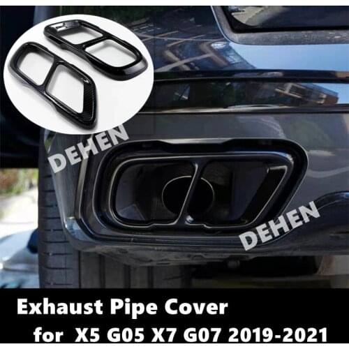 Car Exhaust Pipe Cover For BMW X5 G05 X7 G07 2019-2021 Tail Pipe Trim Stainless Steel Carbon Fiber Look Glossy Black Silver HQ