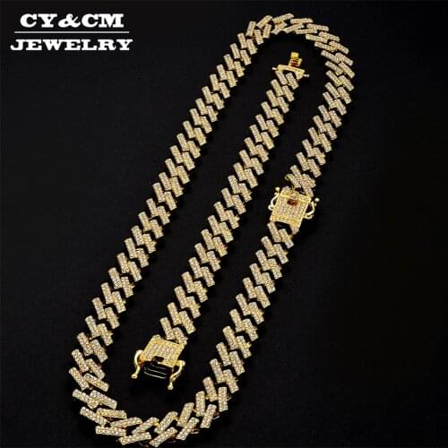 Gold Silver Color Prong Men Choker Hip Hop Iced Out Bling Rhinstone Necklace Miami Cuban Link Chains Necklaces Bracelet Set 15mm